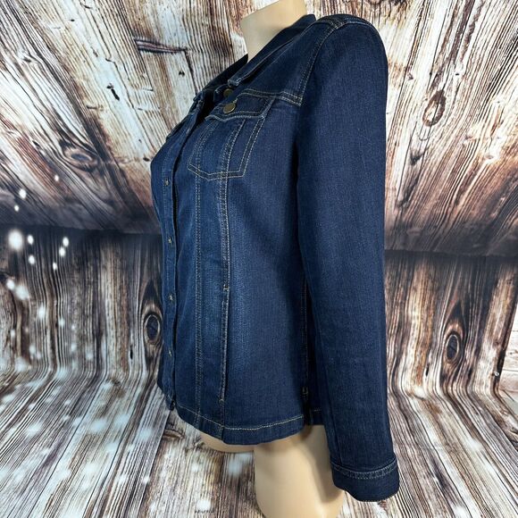 J Jill Womens Size Small Blue Jean Trucker Jacket Denim Coat Button Up Stretch - Picture 4 of 9